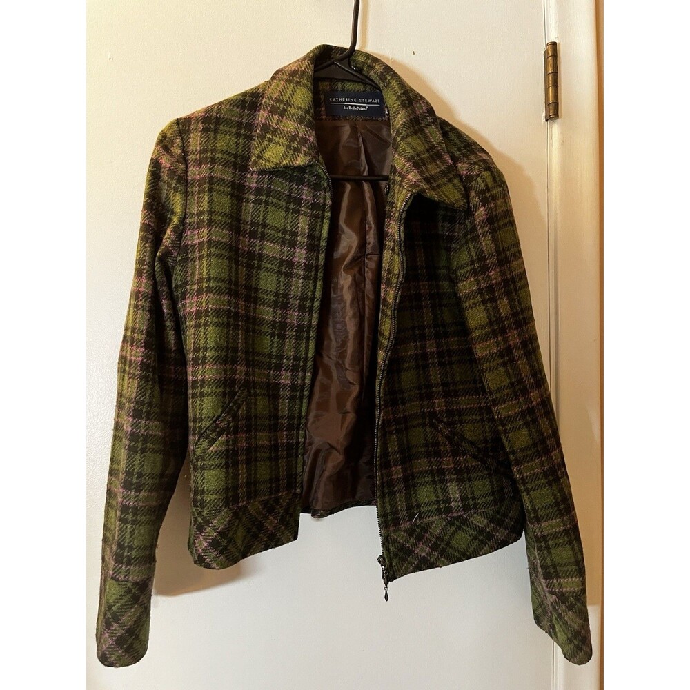 Catherine Stewart Jacket Womens Size Small Green Wool Plaid